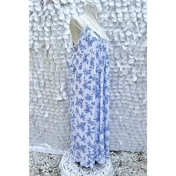 Eileen West Large Blue Floral KNIT Sleeveless Nightgown MAXI Modal NWOT - Picture 3 of 10
